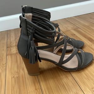 Grey Wood Heel Sandal